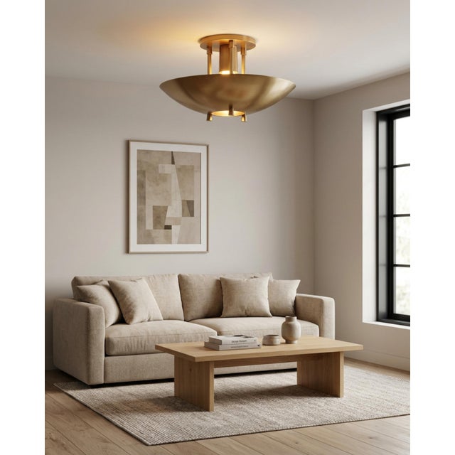 Handmade Mid-Century Modern Brass Flush Mount Ceiling Light Art Deco Organic Design Lighting for Entryway, Bedroom, Dining For Sale - Image 13 of 16