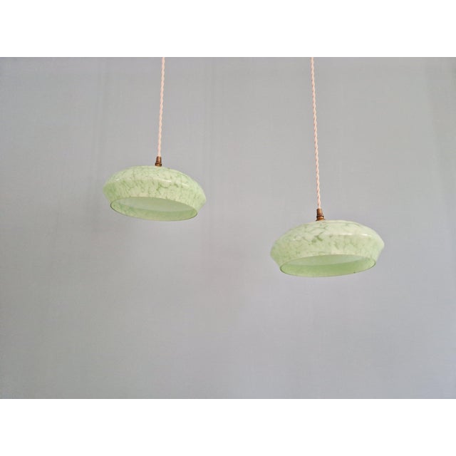 Art Deco Pendant Lights in Speckled Glass, 1930s, Set of 2 For Sale - Image 6 of 12