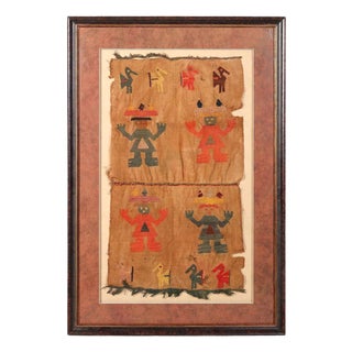 Large Framed Pre-Columbian Embroidered Textile from Chimu Culture For Sale