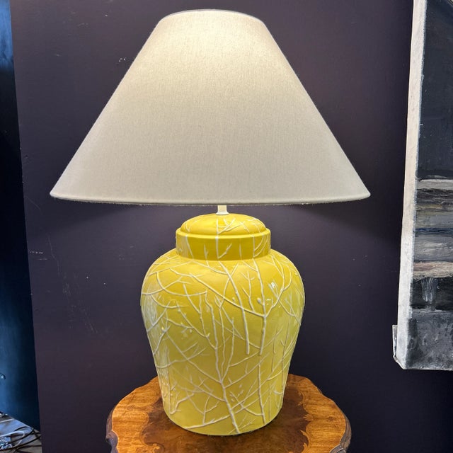 Ceramic Palm Beach Hollywood Regency Yellow Ginger Jar Lamp With Custom Shade For Sale - Image 7 of 9