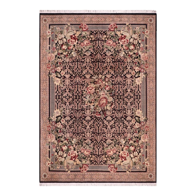 Art Nouveau Inspired 1990's Pak-Persian Black/Tan Wool Rug - 10'1'' X 14'0'' For Sale