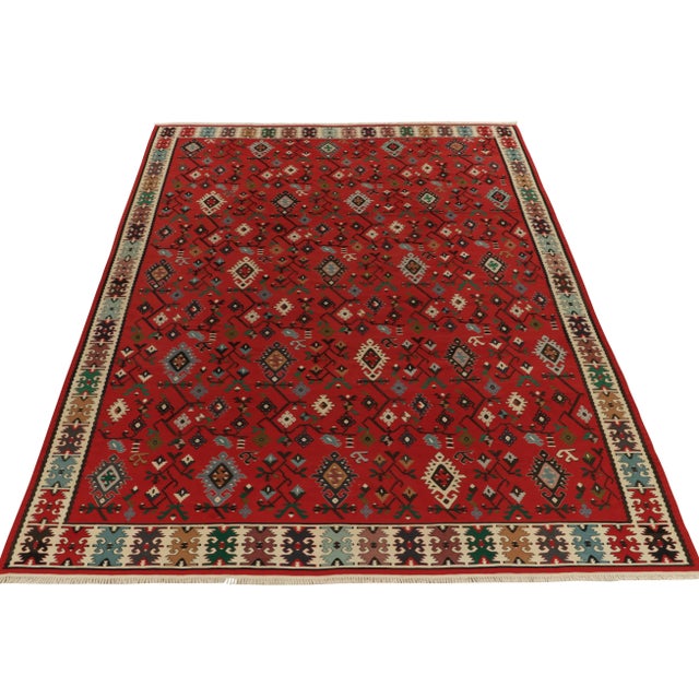 1920s Antique Geometric Red and Beige Wool Kilim Rug – 9’10 X 12’9″ – 19713″ 19713 For Sale - Image 5 of 7