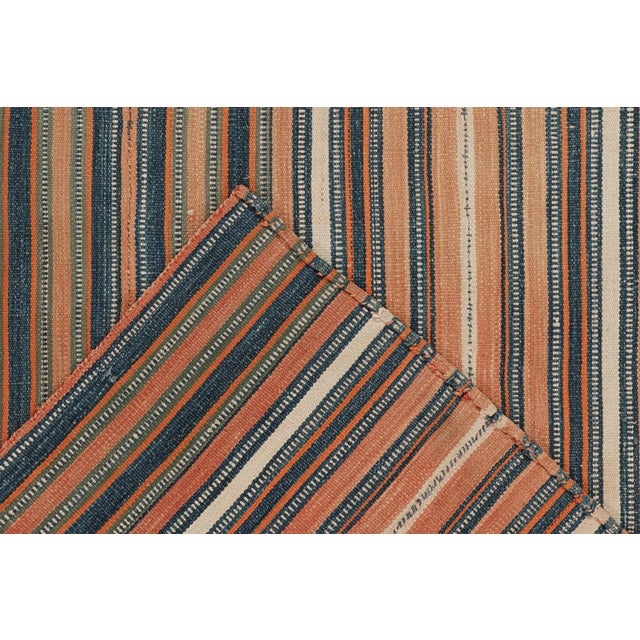 Textile 1950s Vintage Jajim Qashqai Persian Kilim With Blue & Peach Stripes by Rug & Kilim For Sale - Image 7 of 8