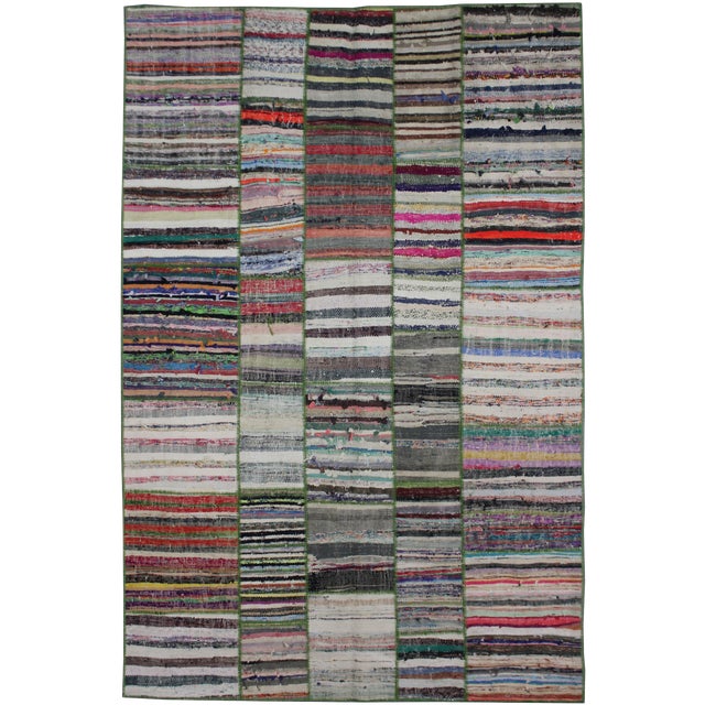 Hand Knotted Patchwork Rug by Aara Rugs Inc. 9'6" X 6'5" For Sale