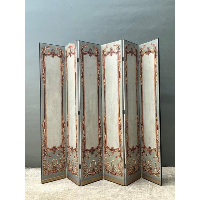 Vintage Neoclassical Paper Folding Screen For Sale - Image 16 of 18