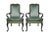 Pair of lovely vintage Queen Anne style library chairs. The chairs feature beautiful green upholstery with brass nail head...