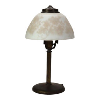 Antique Pittsburg Table Lamp With Floral Acid Etched Glass Shade C1920 For Sale