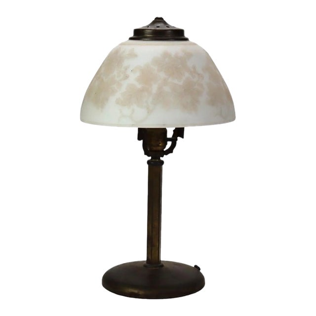 Antique Pittsburg Table Lamp With Floral Acid Etched Glass Shade C1920 For Sale