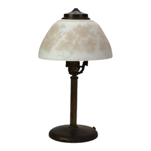 Antique Pittsburg Table Lamp With Floral Acid Etched Glass Shade C1920