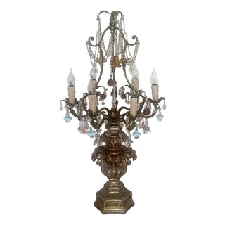 Vintage Murano Glass Floor Lamp in Wood and Metal, 1940s For Sale