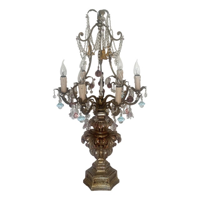 Vintage Murano Glass Floor Lamp in Wood and Metal, 1940s For Sale