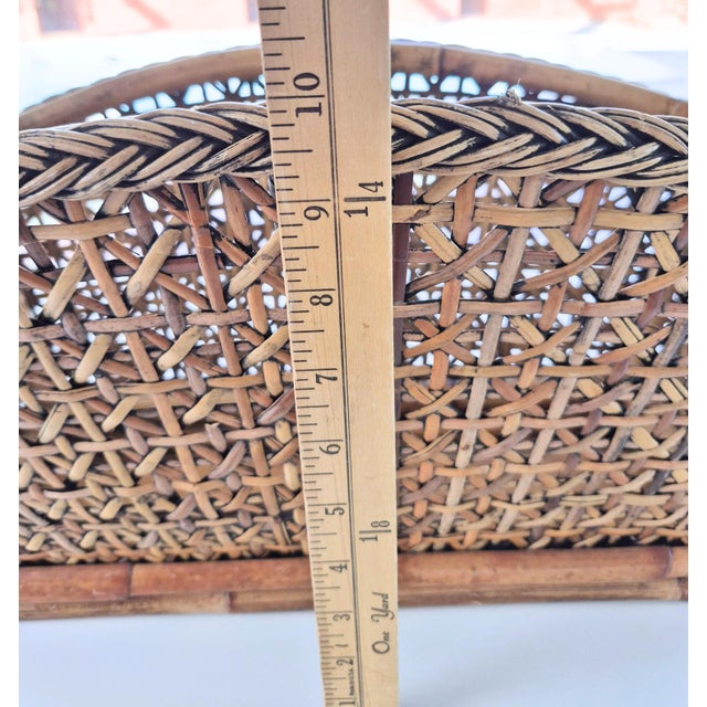 Vintage Rattan and Wicker Magazine Rack Book Storage Styling 1960's Boho Cabin Coastal Natural For Sale - Image 13 of 14