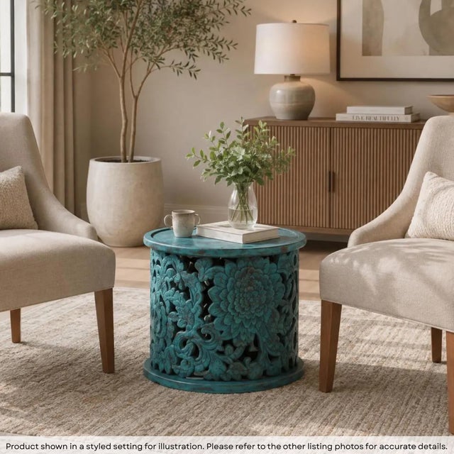 Dimensions: 23" W x 23" D x 18.5" H This piece is handcrafted by artisans using basic hand tools. Due to the nature of...