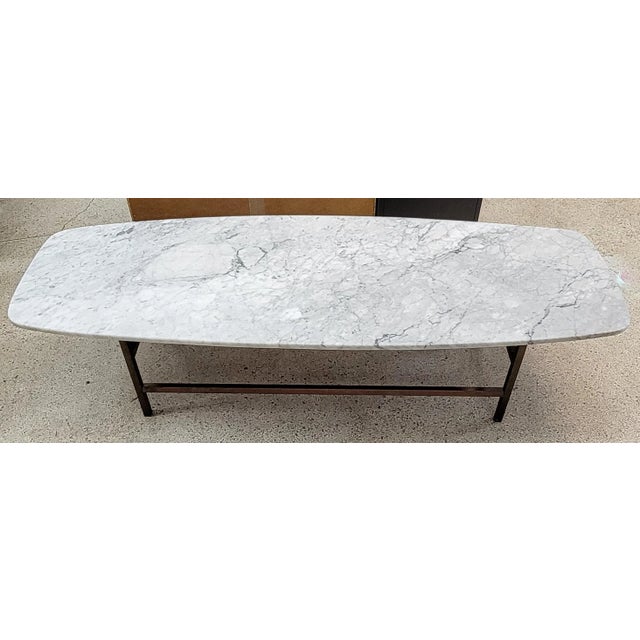 Modern Marble Oval Surfboard Style Coffee Table Two Pieces - White marble on a gold bronze colored Metal base. White...