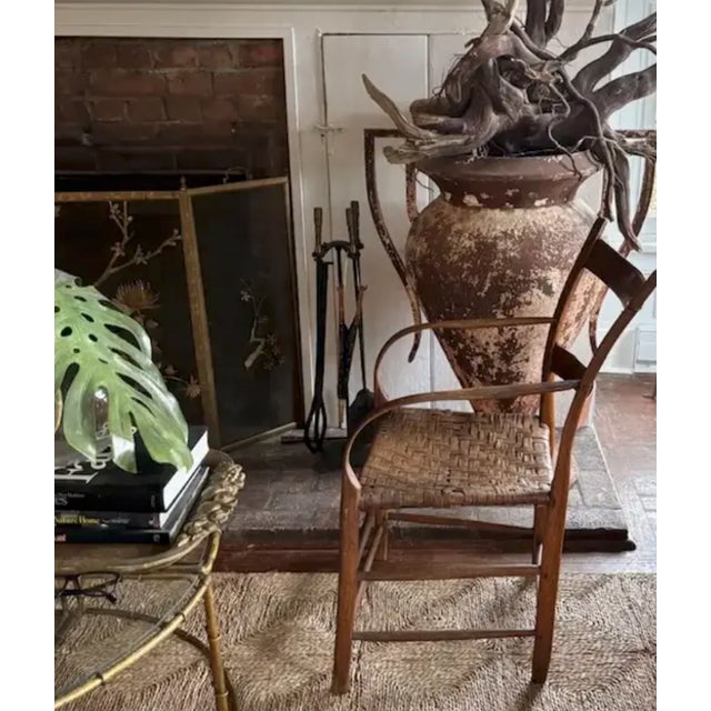 Wood Antique Primitive Bentwood Arm Ladder Back Chair With Original Woven Splint Seat For Sale - Image 7 of 10
