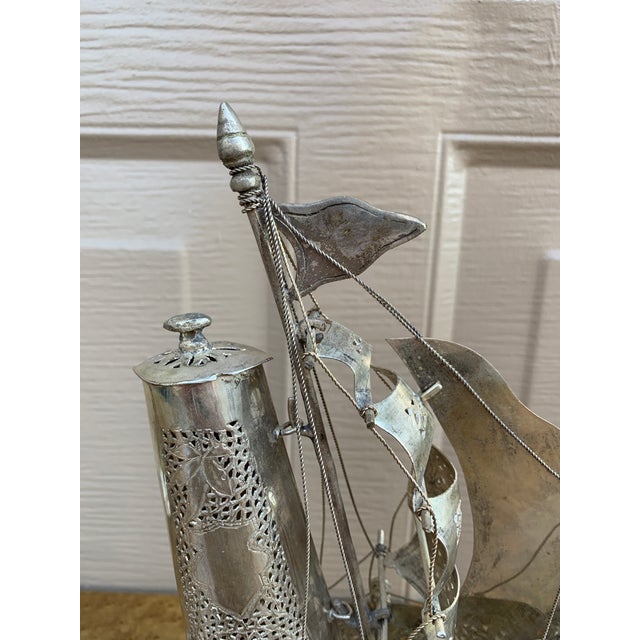 Vintage German Silver Sailing Ship Nightlight Lamp For Sale - Image 4 of 11