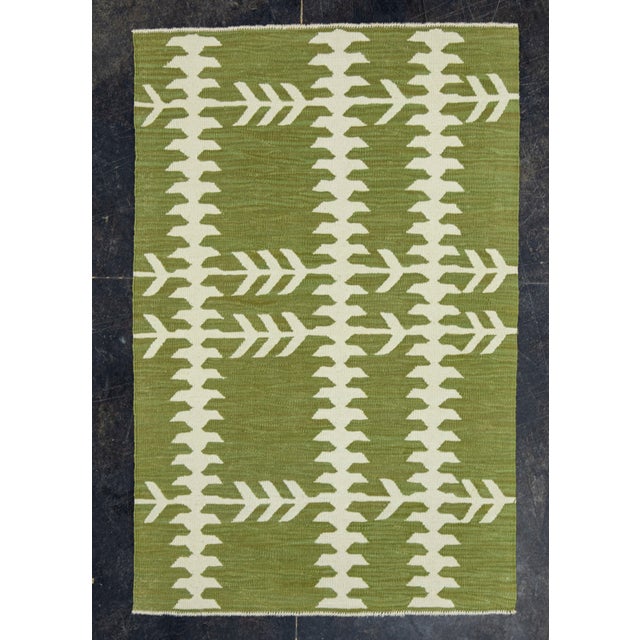 Green Turkish Kilim Oriental Handmade Flatweave 3' x 4'7" #18162 For Sale - Image 8 of 8