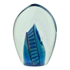 1988 Robert Eickholt Bullicante Iridescent Reptile Eye Series Abstract Art Glass Sculpture