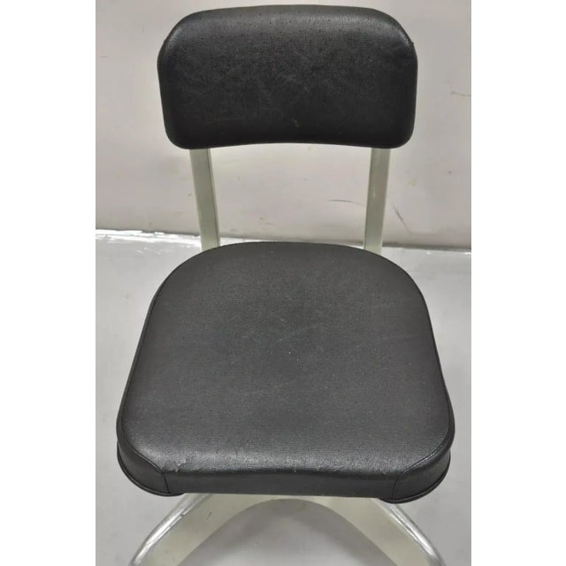 Emeco Vintage Emeco Corp Art Deco Brushed Aluminum Black Swivel Office Desk Chair For Sale - Image 4 of 12