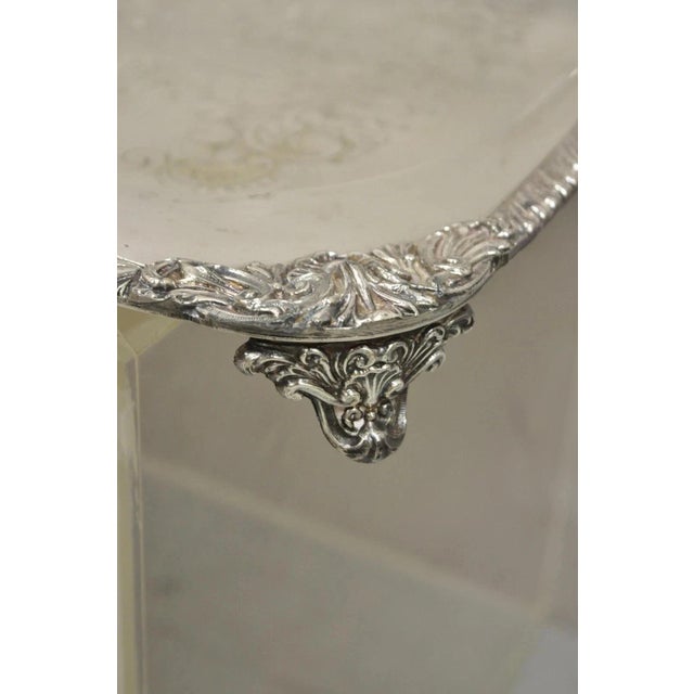 Metal Vintage English Victorian Twin Handle Silver Plated Bar Serving Platter Tray For Sale - Image 7 of 11