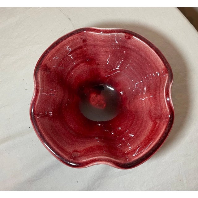 Vintage James Sankowski Ballston Lake Pottery Ceramic Glazed Footed Red Bowl For Sale - Image 11 of 12