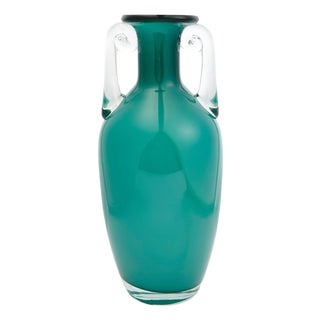 Turquoise Glass Amphora Vase by Jerzy Słuczan-Orkusz, Poland, 1980s For Sale