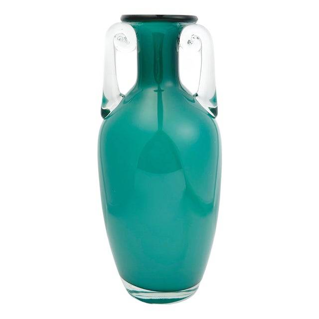 Turquoise Glass Amphora Vase by Jerzy Słuczan-Orkusz, Poland, 1980s For Sale