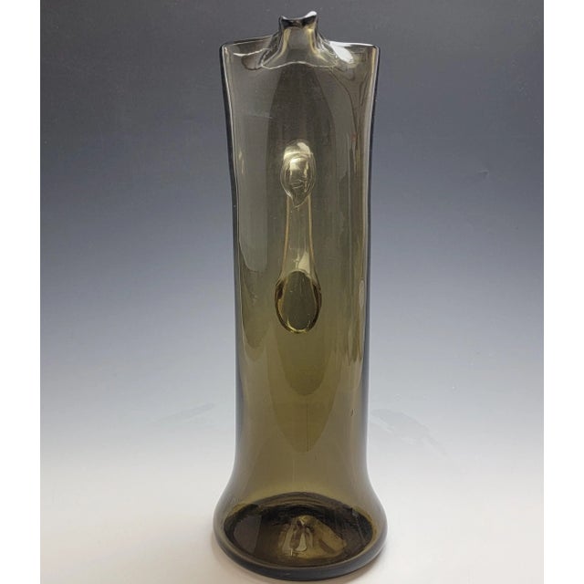 Mid-Century Modern Bischoff Glass Brown Smoke Pitcher #719 Applied Handle For Sale - Image 3 of 12