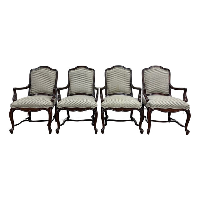 Vintage Drexel Heritage Louis XV Style Dining Arm Chairs - Set of 4 For Sale