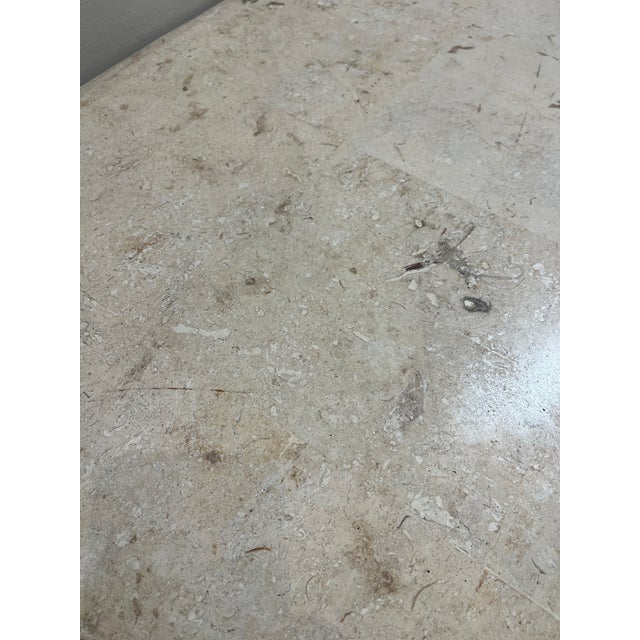 Wood Mid Century Bamboo and Travertine Console Table For Sale - Image 7 of 7