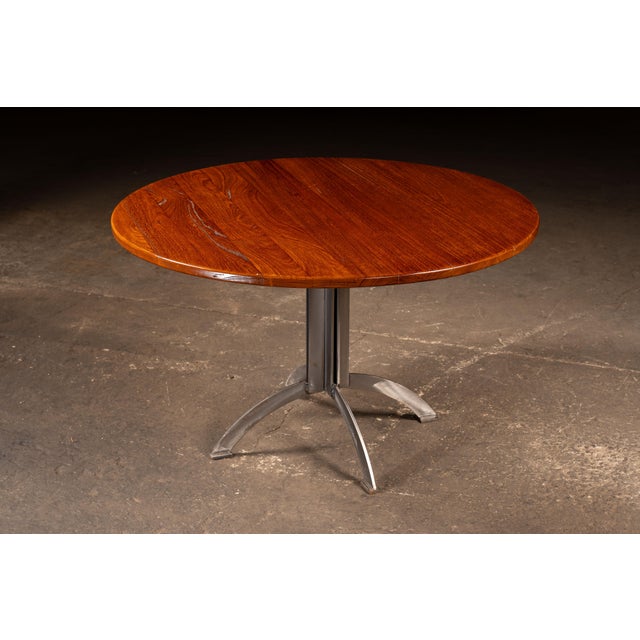 Industrial Vintage Hardwood Dining Table With Industrial Chic Steel Pedestal Base For Sale - Image 3 of 10