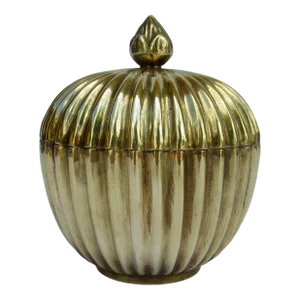 C.1960's Mid-Century Solid Brass Fluted, Lidded Cachepot/Urn With Flame Finial Handle