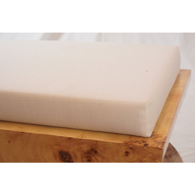 Attributed Matthew Izzo Home Biggs Burlwood Stool With Linen Cushions, Pair Of For Sale In San Diego - Image 6 of 8