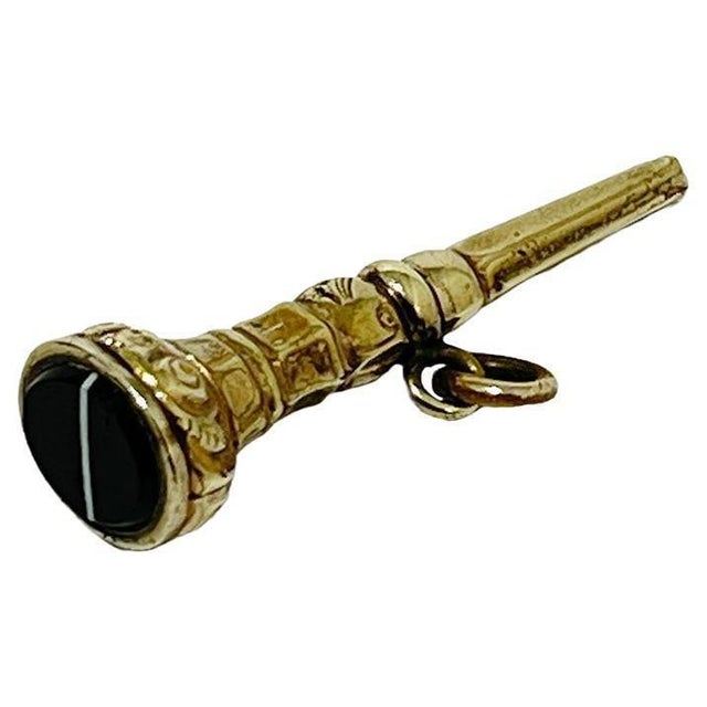 Metal Early 19th Century Brass and Onyx Stone Watch Key For Sale - Image 7 of 7