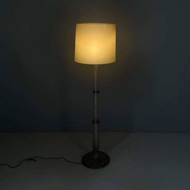 Italian Art Deco glass and brass floor lamp by Carlo Scarpa for Venini, 1930s Floor lamp with white-ivory synthetic...