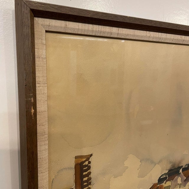 Modern Mid 20th Century Modernist City Scene Watercolor Painting, Framed For Sale - Image 3 of 8