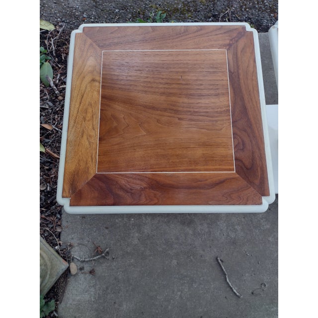 1963 Hollywood Regency Walnut and White Side Tables- a Pair For Sale In Seattle - Image 6 of 10