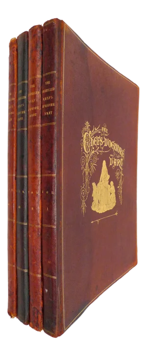 Late 19th Century Laurelled Chefs-d'Oeuvre d'Art Illustrated Leather Folio Volume Books- Set of 4