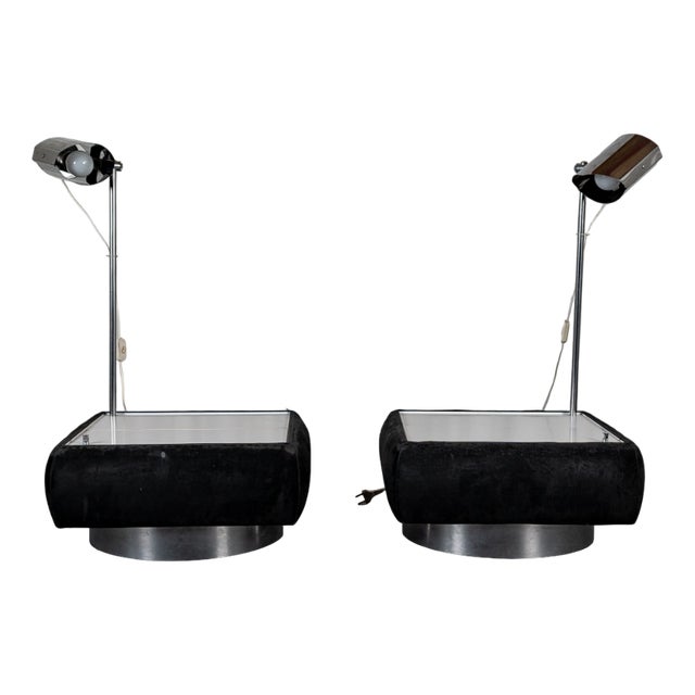 Side Tables with Integrated Lamp, 1980s, Set of 2 For Sale