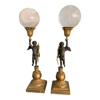 Antique Early 19th Century Italian Bronze & Rock Crystal Cherubs- a Pair For Sale