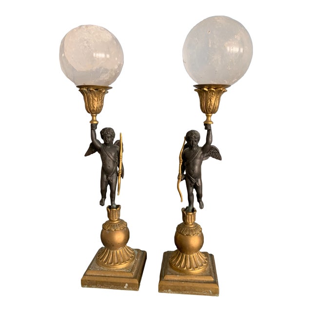 Antique Early 19th Century Italian Bronze & Rock Crystal Cherubs- a Pair For Sale