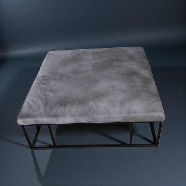 2020s Modern Leather Ottoman Coffee Table With Metal Frame, 45" Square For Sale - Image 5 of 8