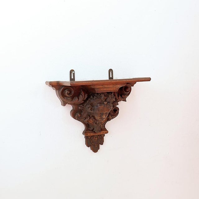 Baroque Antique Hand-Carved Wooden Wall Shelf, 19th Century For Sale - Image 3 of 16