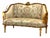 French Louis XVI Style Sofa – Gold Leaf Carved Frame With Elegant Floral Upholstery For Sale
