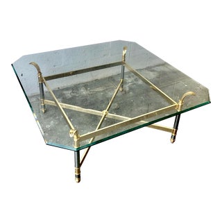 Vintage Hollywood Regency Mixed Steel and Brass Coffee Table For Sale