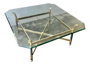 Vintage Hollywood Regency Mixed Steel and Brass Coffee Table