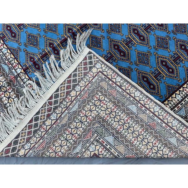Fine Quality Blue Turkmen Bokhara Hand-Knotted Wool Rug - 6'7" X 9'7" For Sale - Image 11 of 11