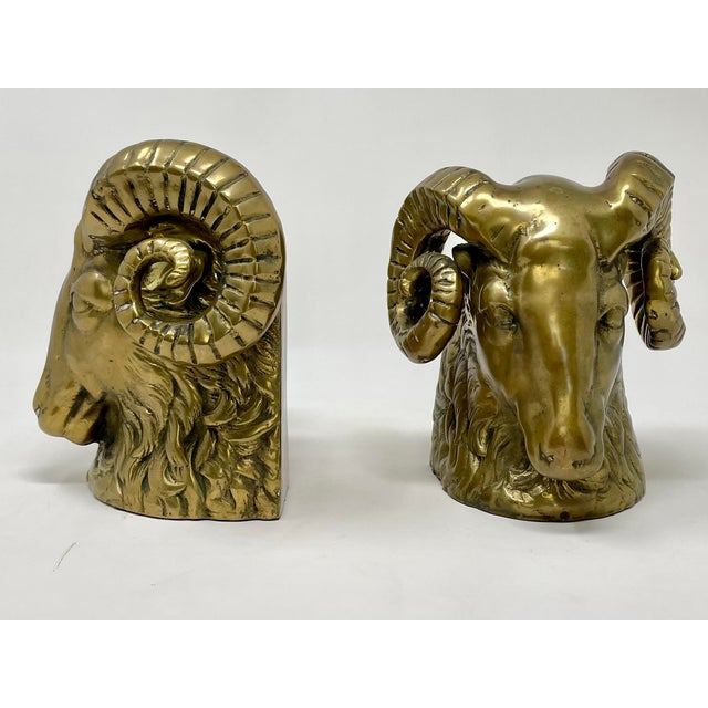 Brass Vintage Hollywood Regency Brass Rams Head Bookends - Set of 2 For Sale - Image 8 of 12