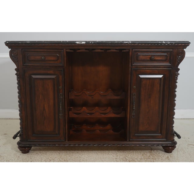Traditional Marble Top Free-Standing Bar With Wine Rack For Sale - Image 3 of 18