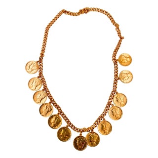 American Usa Genuine Vintage Dollar Coin Rose Gold Vermeil Sterling Silver Curb For Sale